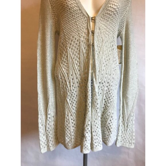 Knitted & Knotted Long Light Green & White Loose Knit Cardigan, Size Small - Picture 3 of 10